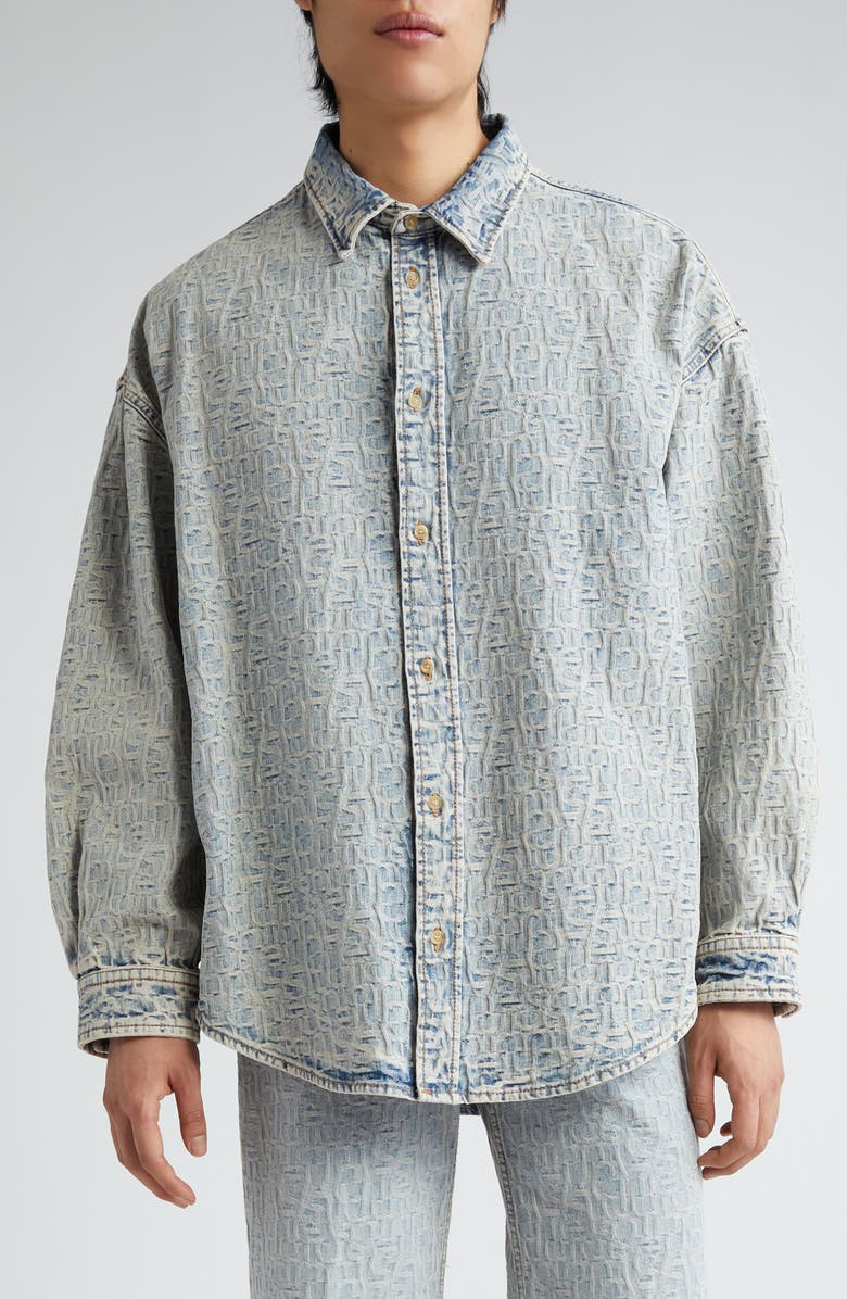 Acne Studios Monogram Cotton Jacquard Button-Up Shirt, Main, color, 