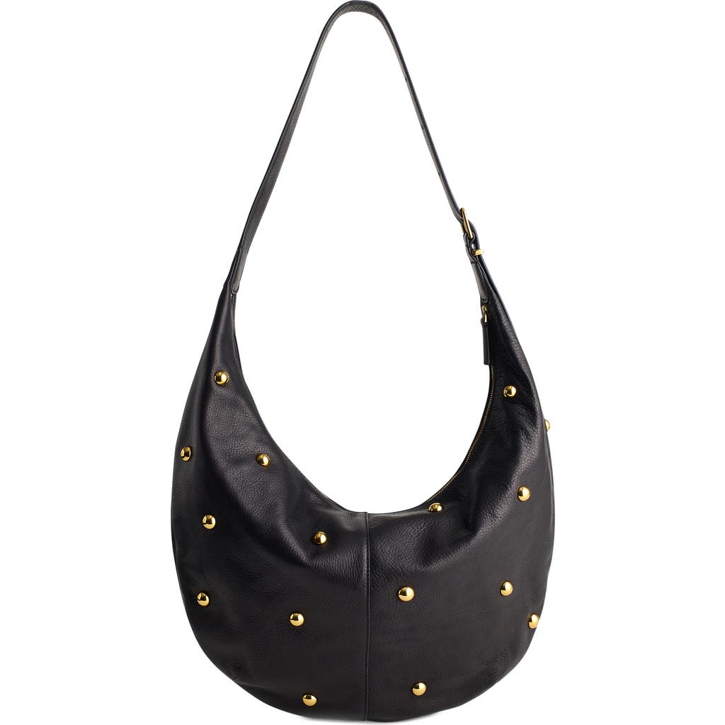Madewell The Essential Studded Suede Curve Shoulder Bag In Black