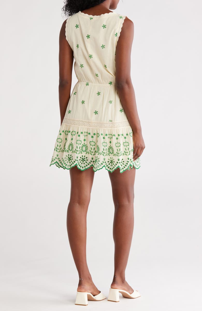 Maisie Embroidered Eyelet Sleeveless Cotton Minidress, Alternate, color, Green/ Ivory