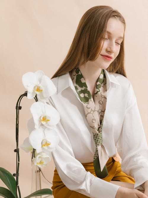 Lost Pattern Nyc "floral Houndstooth" Silk Skinny Scarf In Green