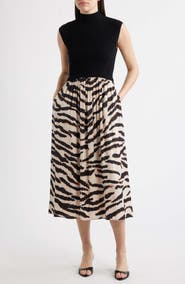 Vince Camuto Mock Neck Cap Sleeve Midi Dress