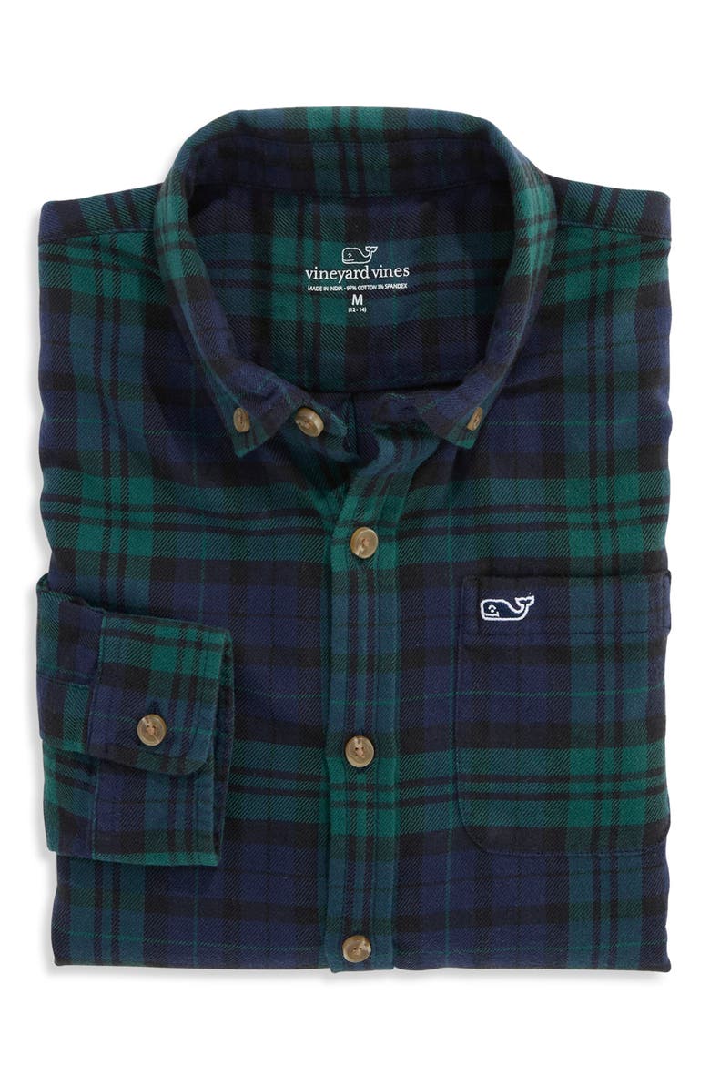 Kids' Blackwatch Plaid Flannel Shirt, Alternate, color, JET BLACK BLACKWATCH