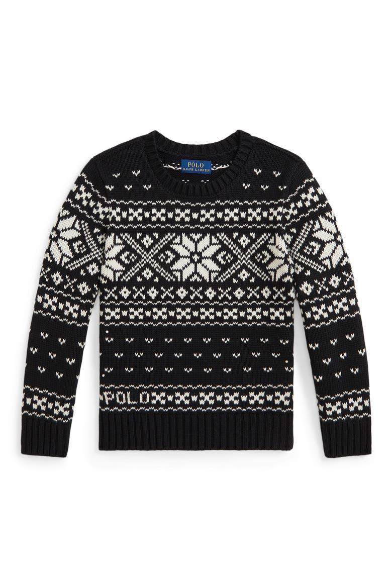 Kids' Fair Isle Cotton Sweater, Main, color, POLO BLACK MULTI