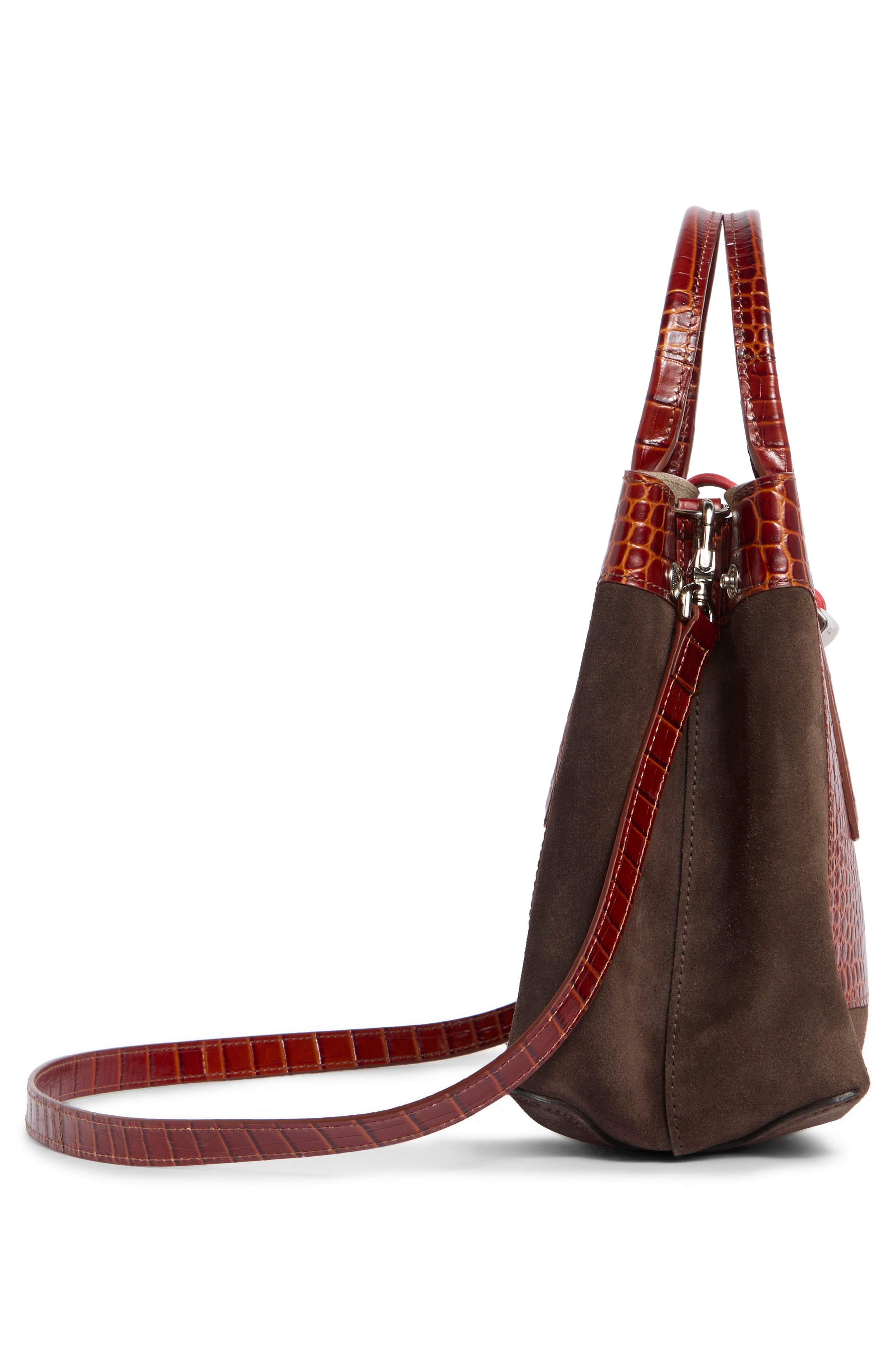 Longchamp Le Roseau Medium Mixed Leather Handbag, Alternate, color, Cognac