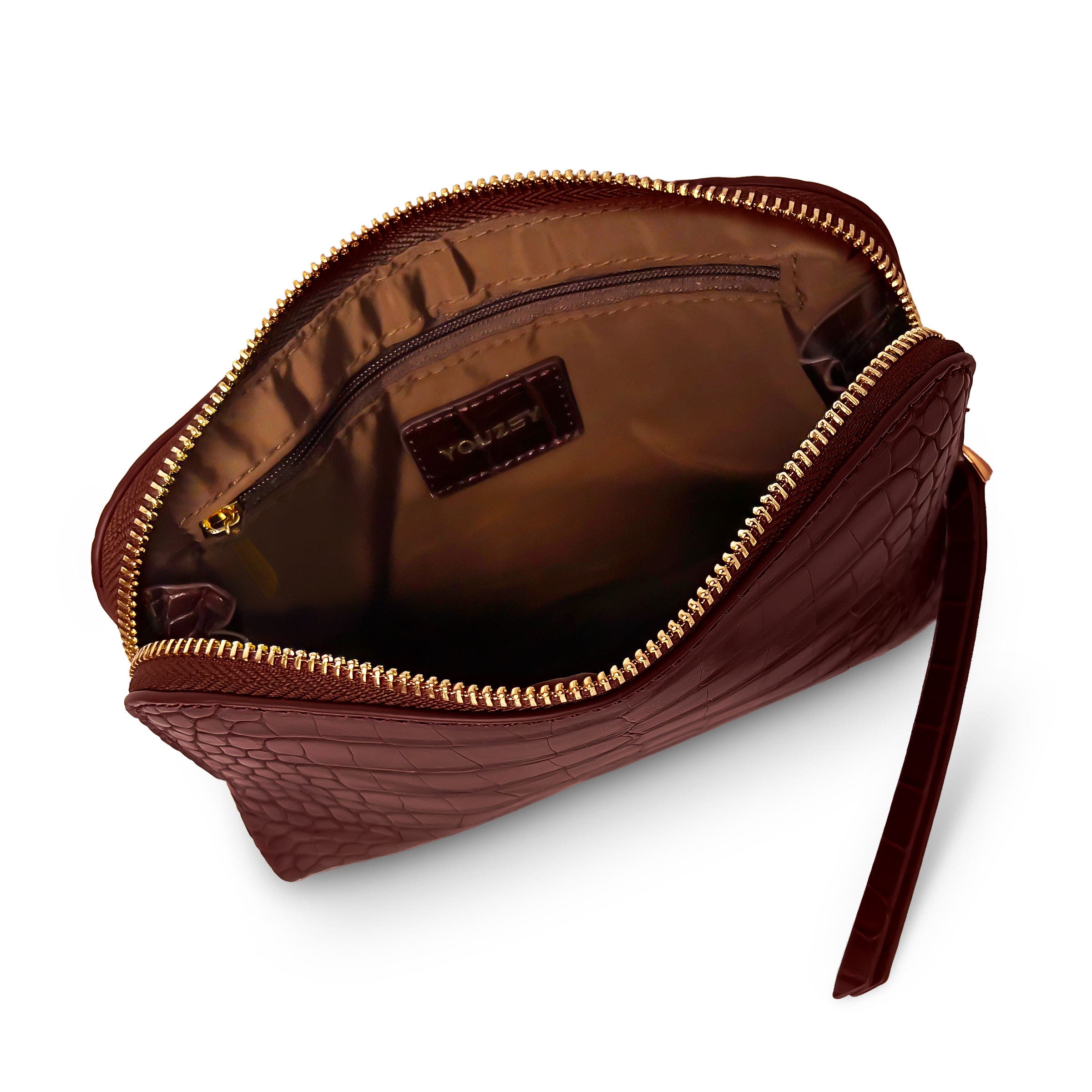 Muse Mini Croc Cosmetic Clutch, Alternate, color, Brown