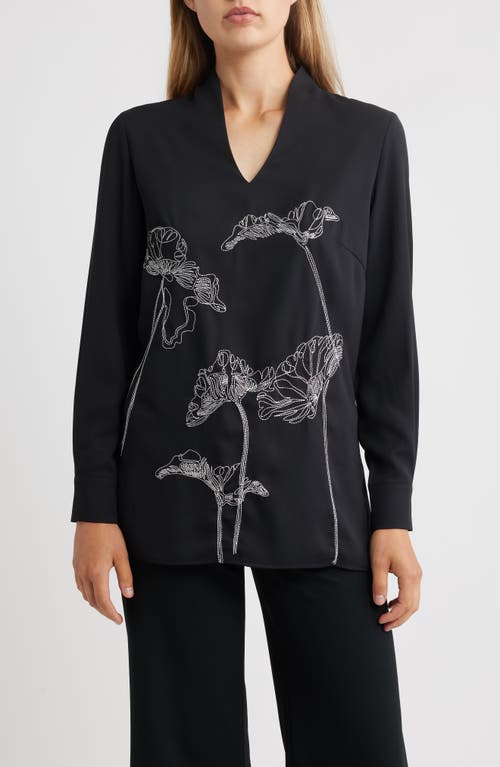 Misook Embroidered V Neck Blouse In Black