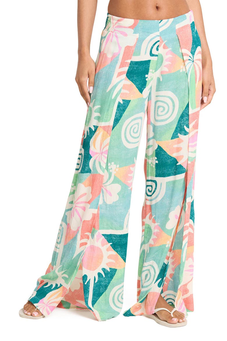 Split Spirit Print Wide Leg Pants, Alternate, color, MISTY BLUE