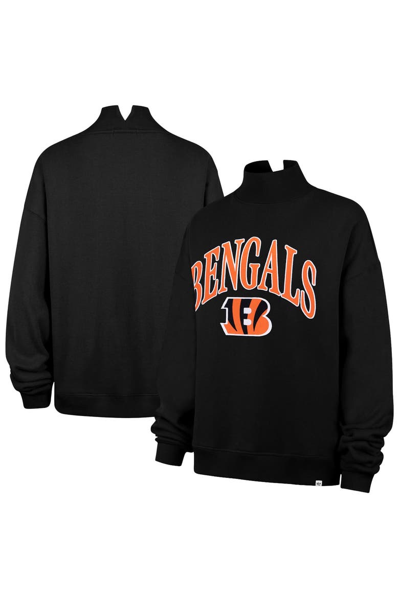 Women's '47 Black Cincinnati Bengals Oversized Vantage Mock Neck Sweatshirt, Main, color, Black
