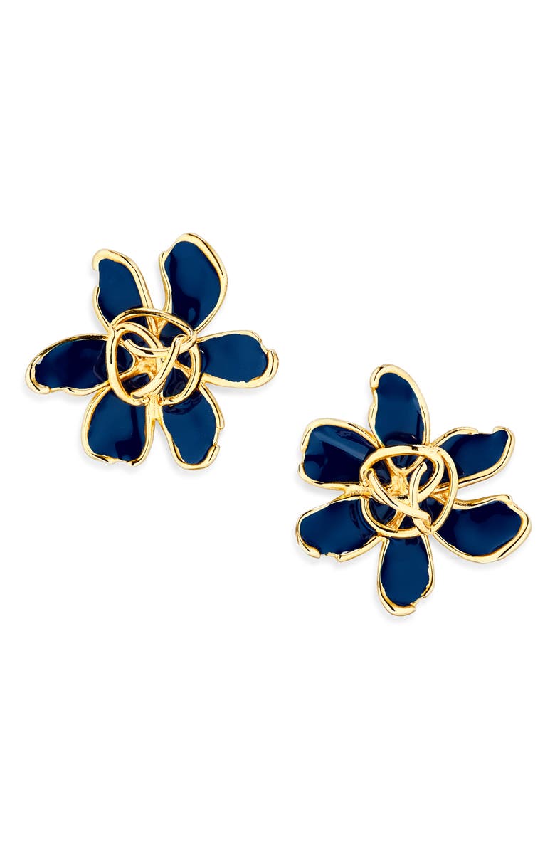 Oscar de la Renta O Enamel Flower Stud Earrings, Main, color, Navy
