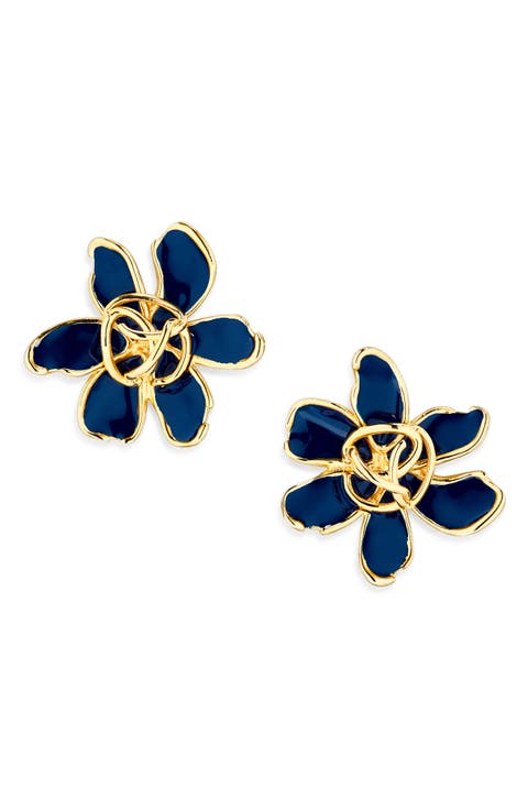 O Enamel Flower Stud Earrings