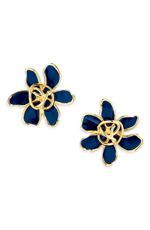 Oscar De La Renta O Enamel Flower Stud Earrings In Blue