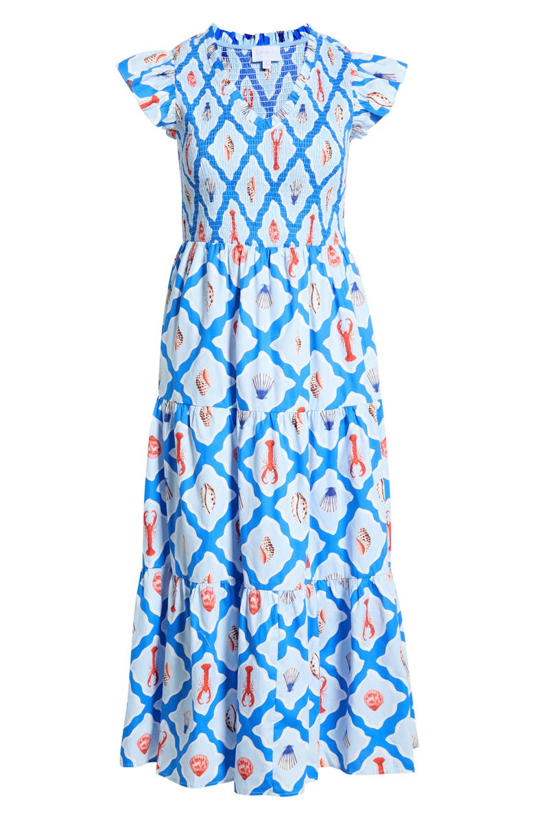 SUGARLIPS New Guinea Sunfire Tiered Midi Dress, Alternate, color, Whtblue-Multi