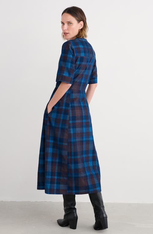 Seasalt Cornwall Wightwick Plaid Organic Cotton Denim Midi Dress In Blue