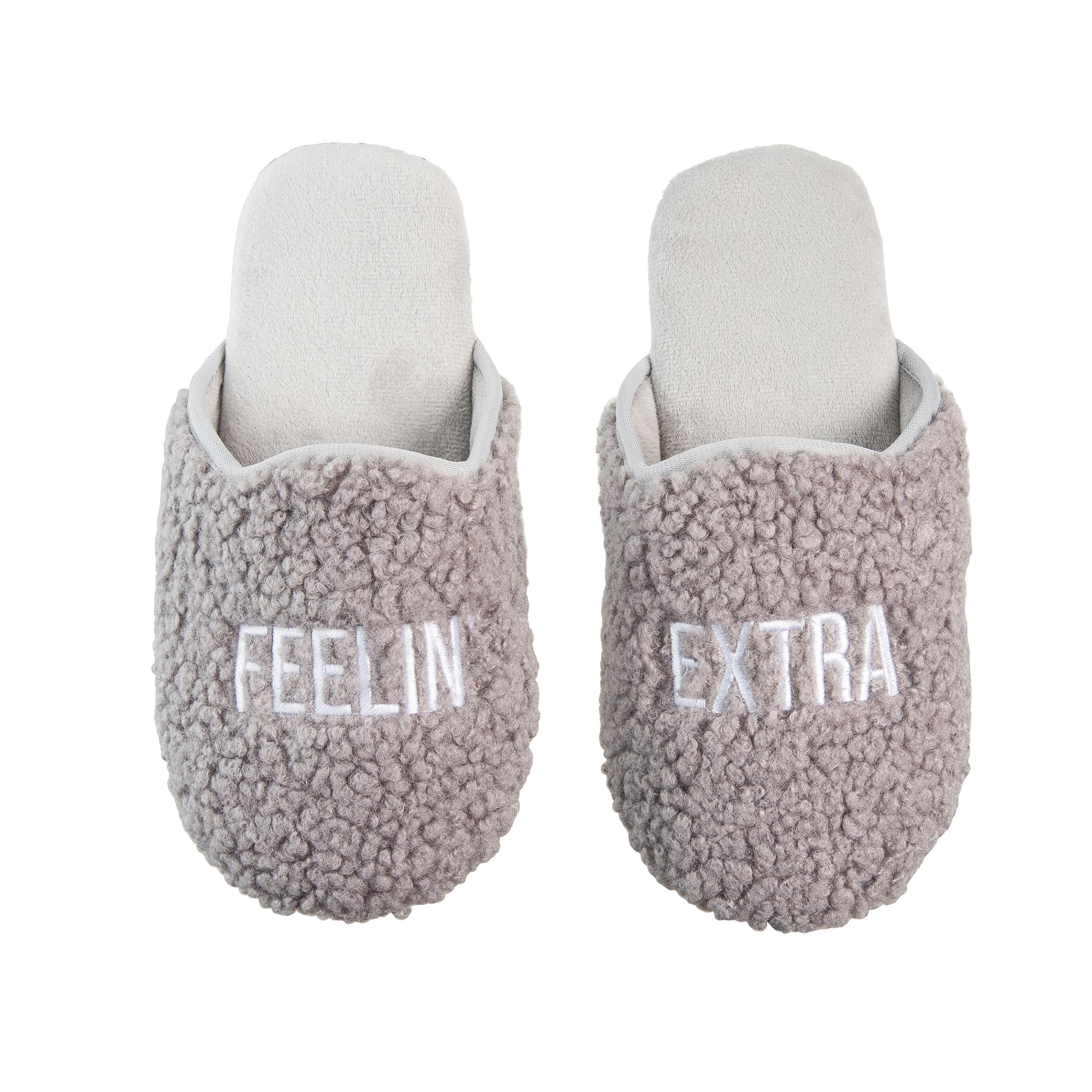 Totalee Gift Feelin' Extra Fabric Slippers Small/Medium Polyester Grey, Main, color, 