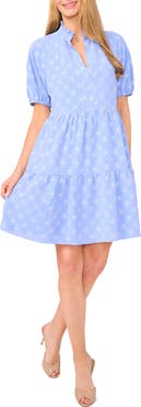 CeCe Embroidered Puff Sleeve Tiered Babydoll Dress