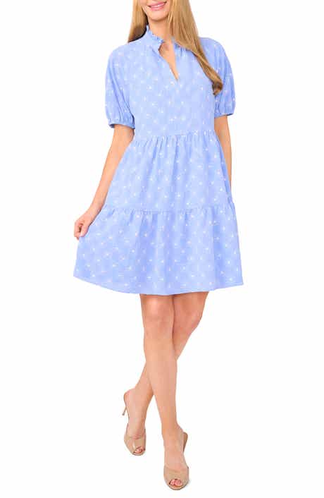 CeCe Embroidered Puff Sleeve Tiered Babydoll Dress