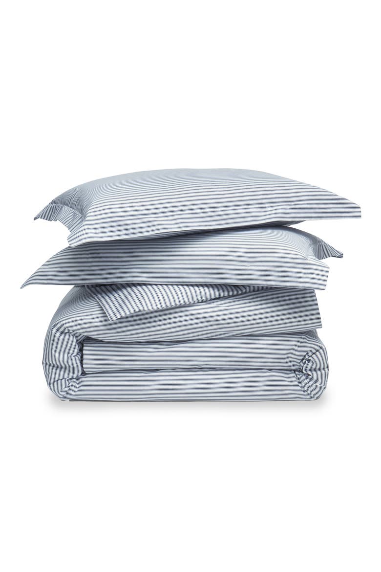 French Ticking Cotton Percale Duvet Cover & Shams Set, Main, color, NAVY