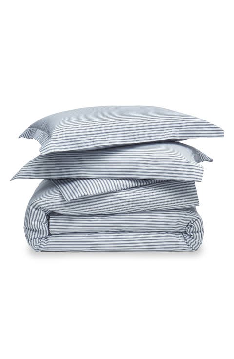 French Ticking Cotton Percale Duvet Cover & Shams Set