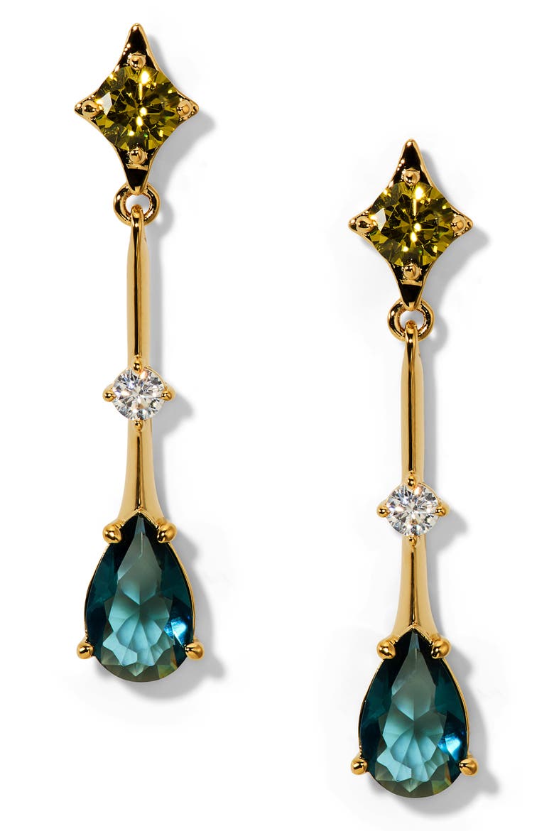 Hera Cubic Zirconia Drop Earrings, Main, color, GOLD