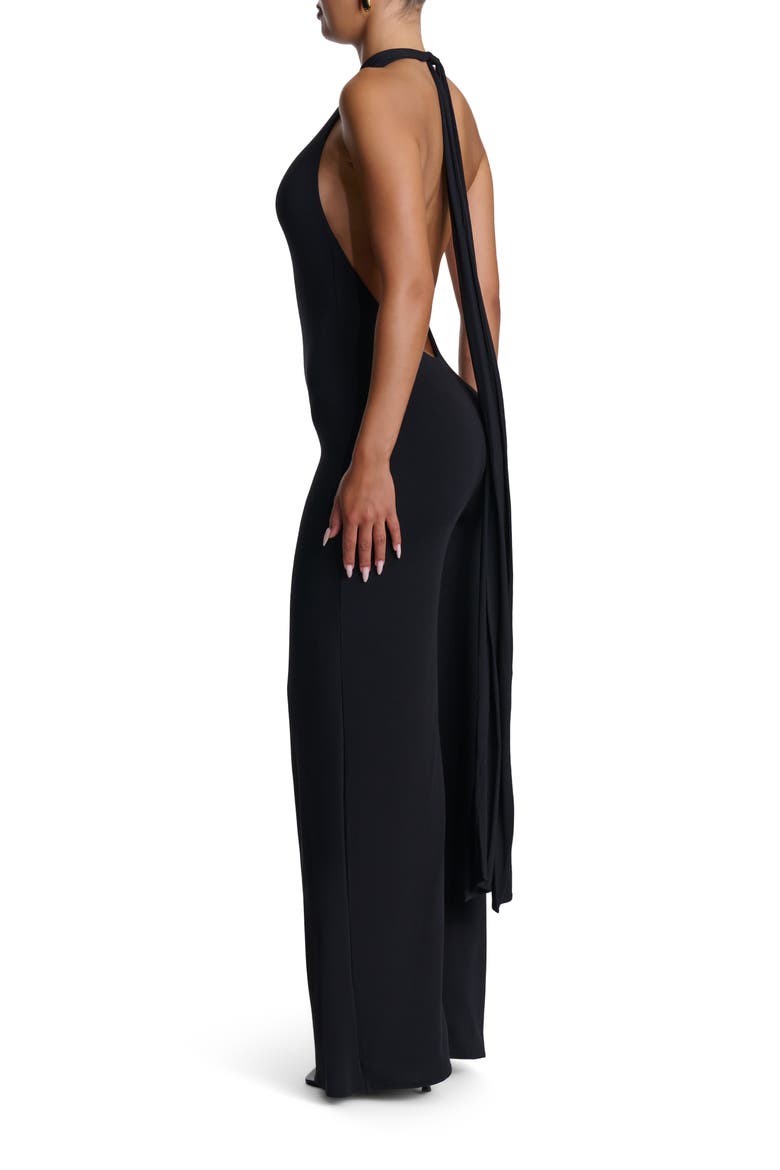 Open Back Halter Wide Leg Jumpsuit, Alternate, color, BLACK