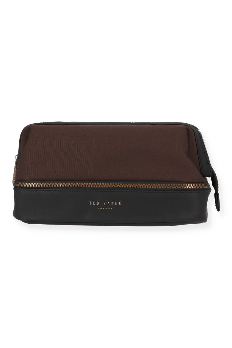 Faux Leather Toiletry Bag, Main, color, CHOCOLATE