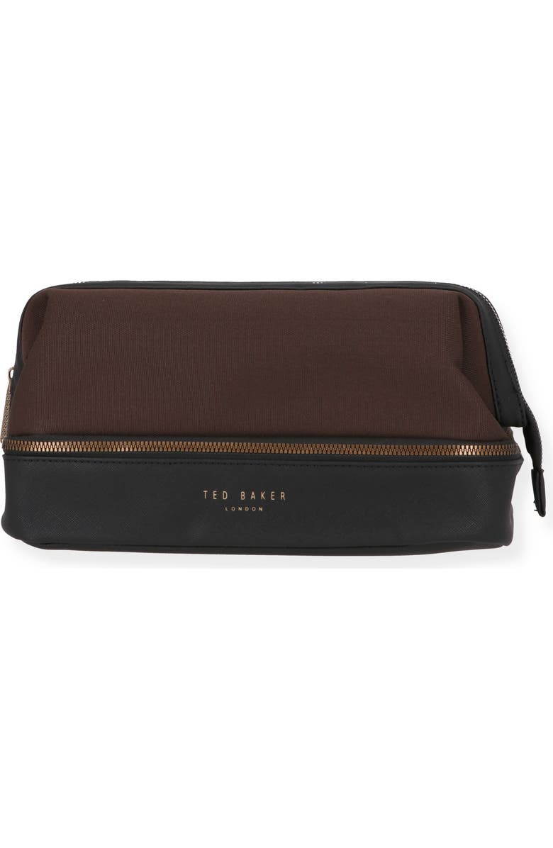 Ted Baker Faux Leather Toiletry Bag, Main, color, Chocolate