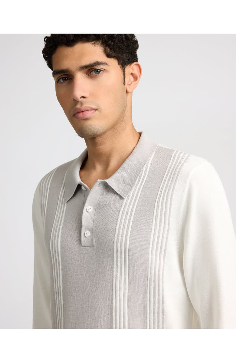 Onia Cotton Knit Long Sleeve Polo Sweatshirt, Alternate, color, Quiet Grey/Whte