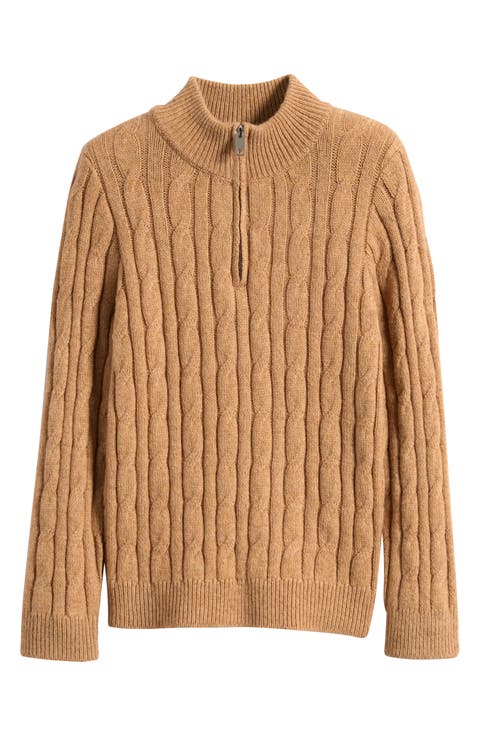 Kids' Clovelly Quarter Zip Wool Blend Cable Sweater (Little Kid & Big Kid)