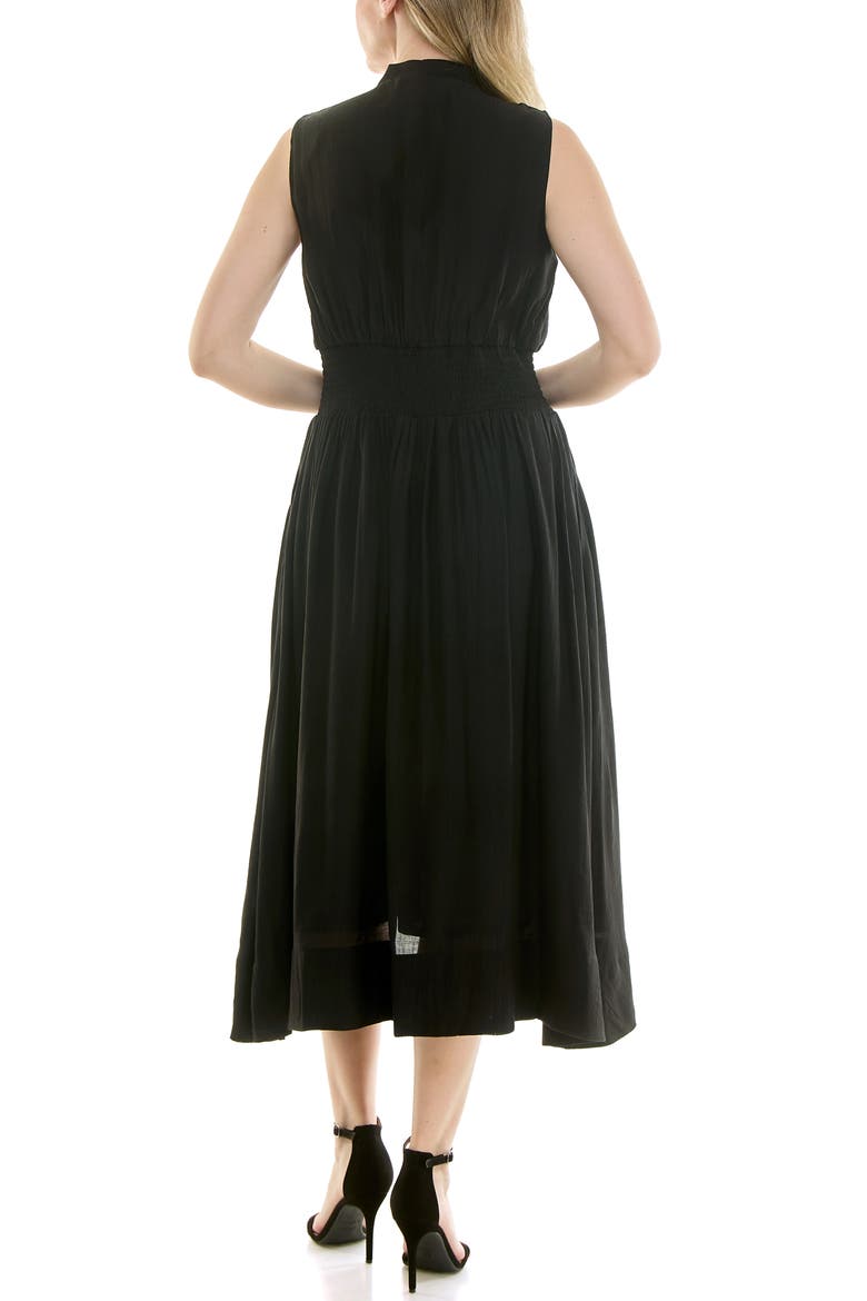 Smocked Waist Zip Front Midi Dress, Alternate, color, VERY BLACK