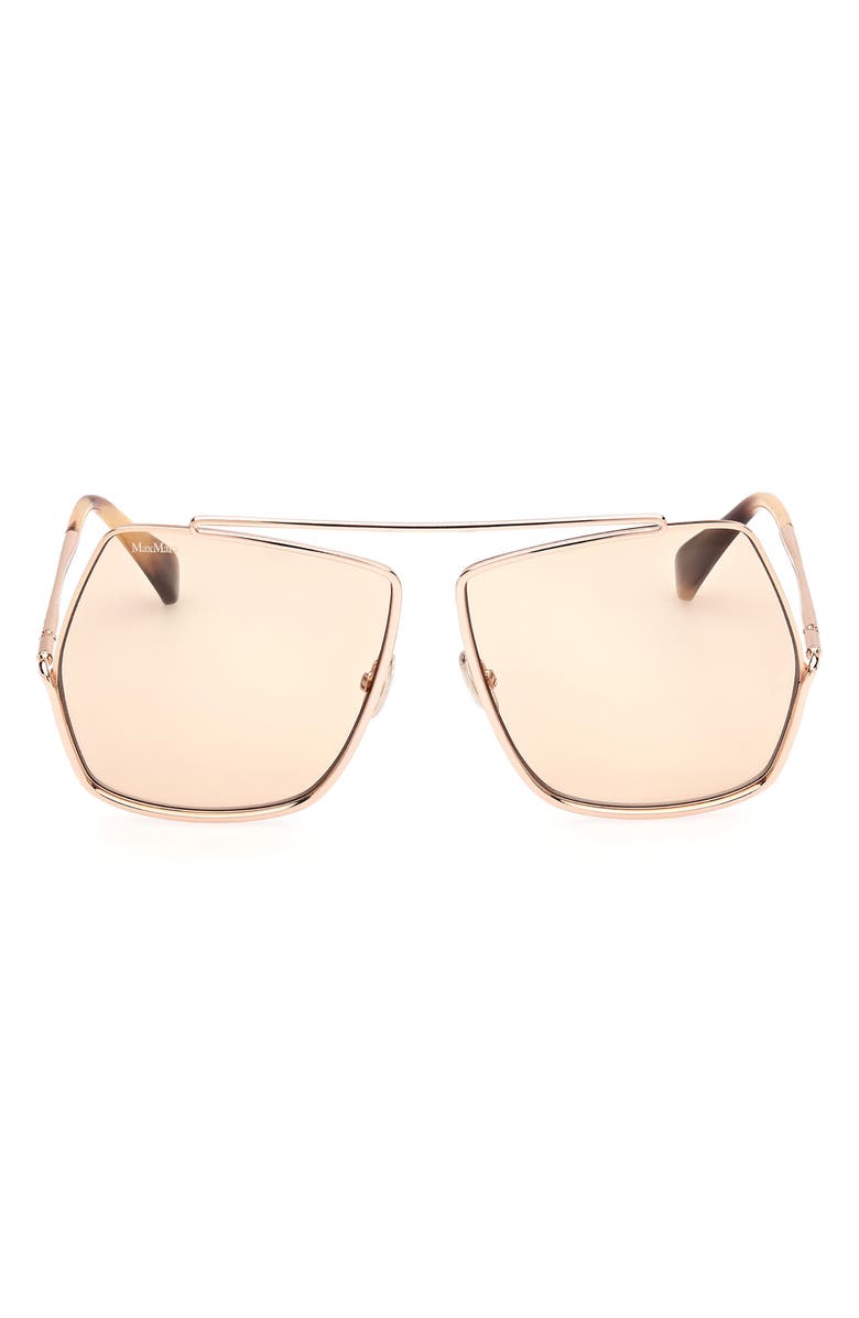 Max Mara 64mm Geometric Sunglasses, Main, color, Shiny Rose Gold / Brown