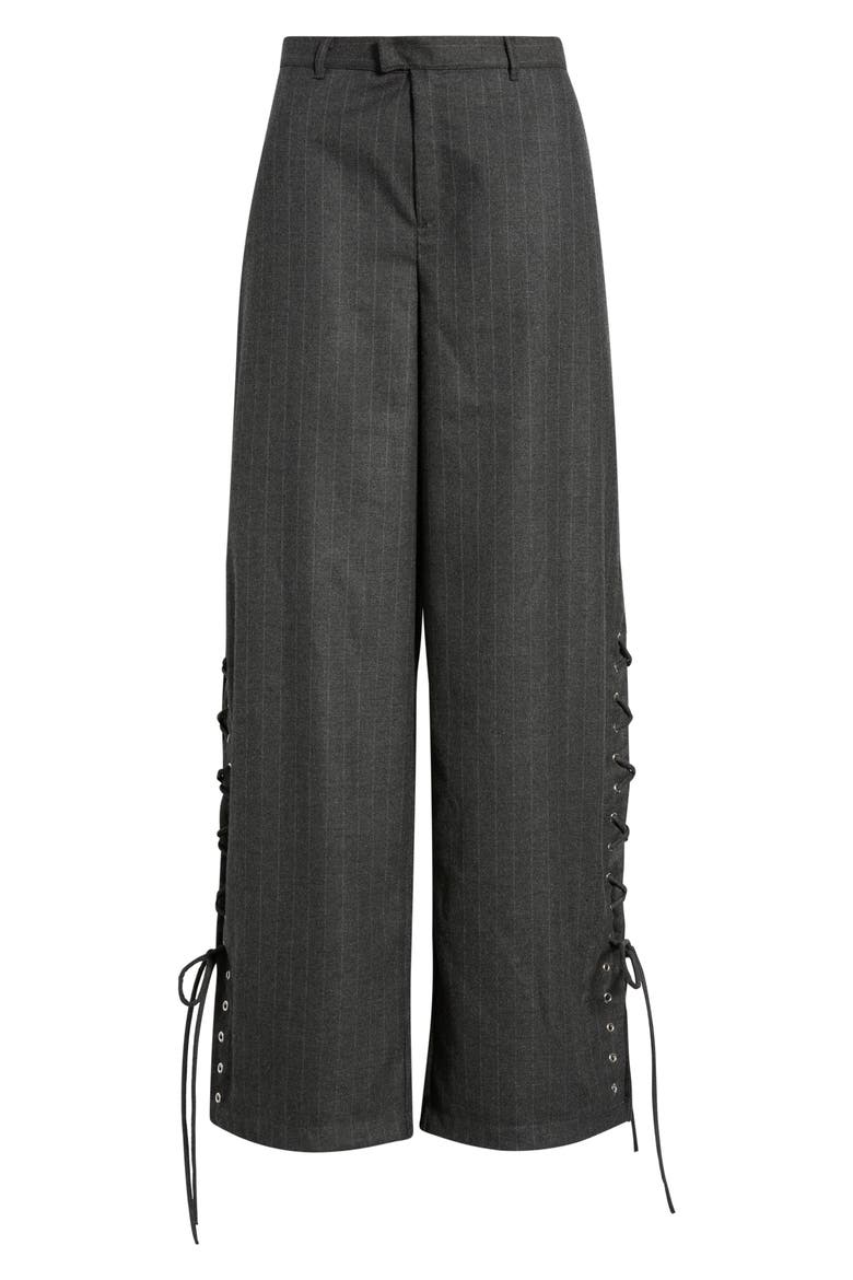 Delirio Lace-up Wide Leg Pants, Alternate, color, GRIS