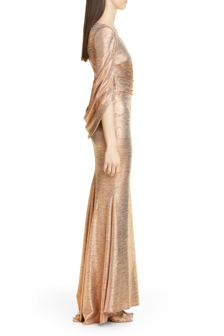 Mirror Ball Drape Back Trumpet Gown, Alternate, color, COPPER