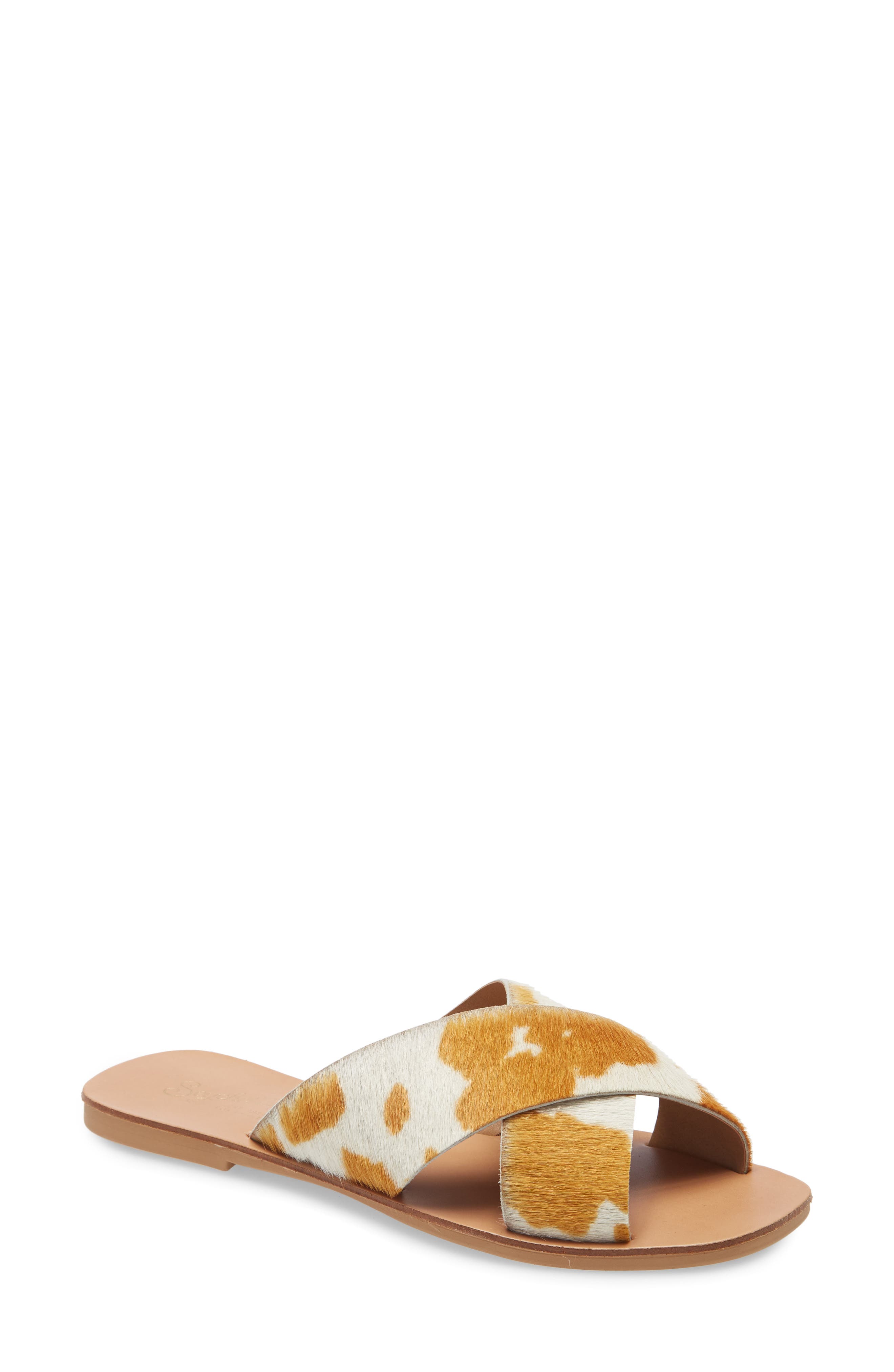 Total Relaxation Slide Sandal, Main, color, TAN COW LEATHER