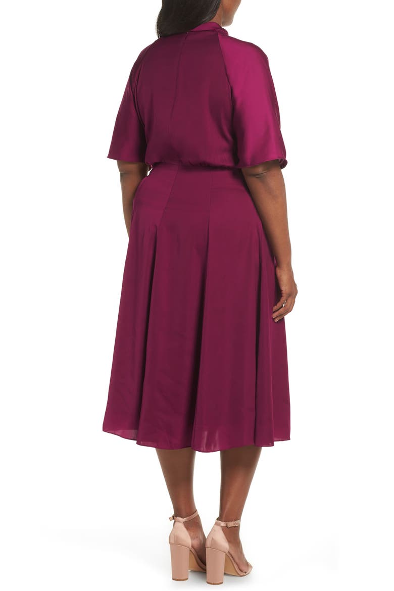 Diane Mock Neck Fit & Flare Midi Dress, Alternate, color, RASPBERRY