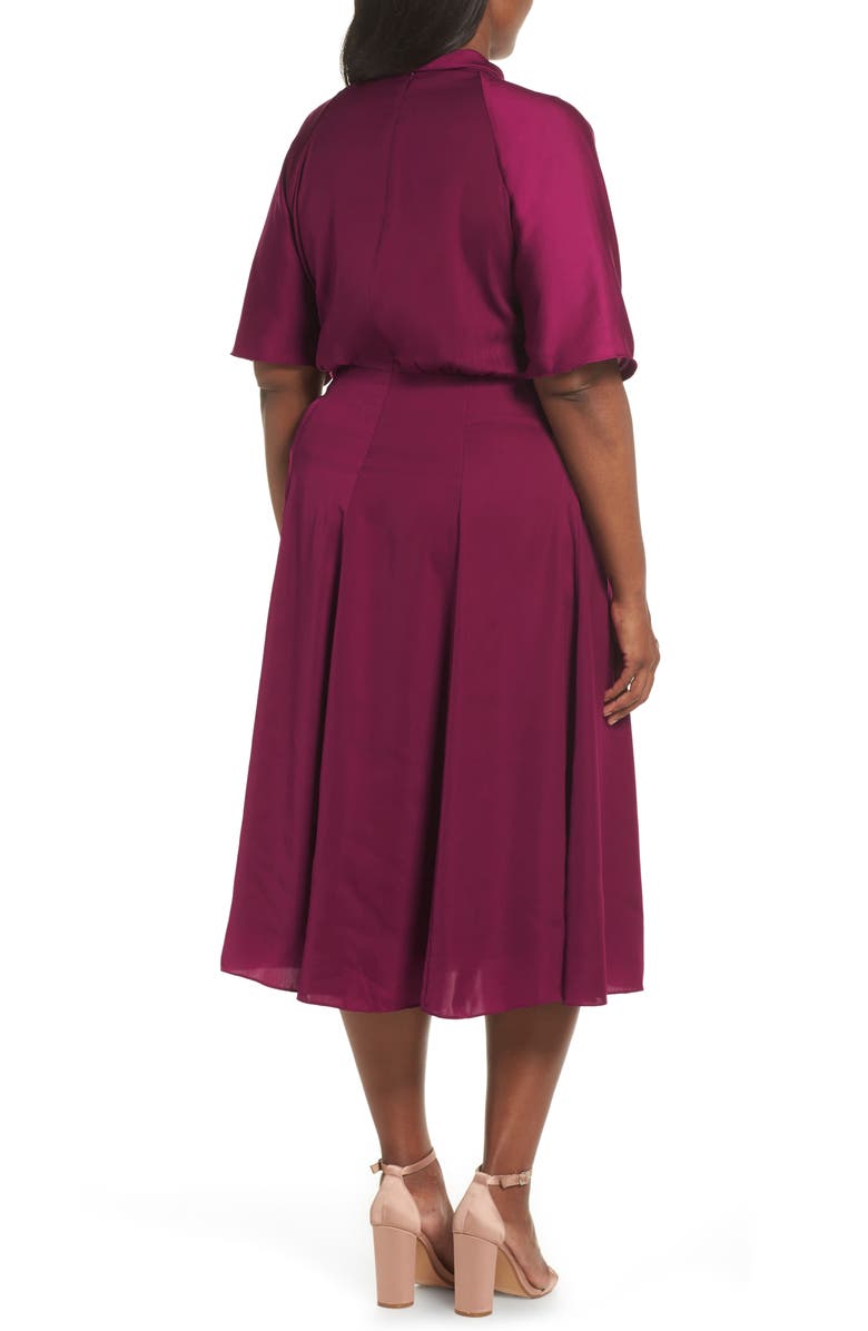Gal Meets Glam Collection Diane Mock Neck Fit & Flare Midi Dress, Alternate, color, 