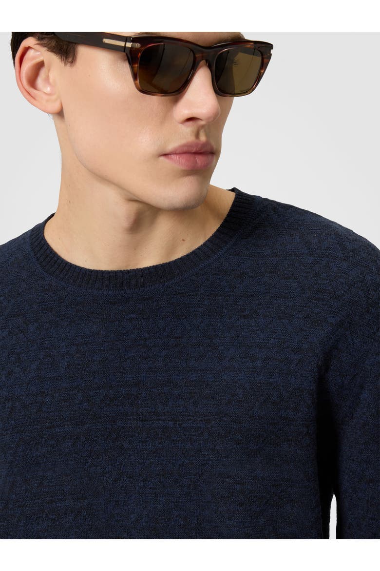 Crew-neck Wool And Cotton Pullover With Tone-on-tone Zigzag Pattern, Alternate, color, Blue
