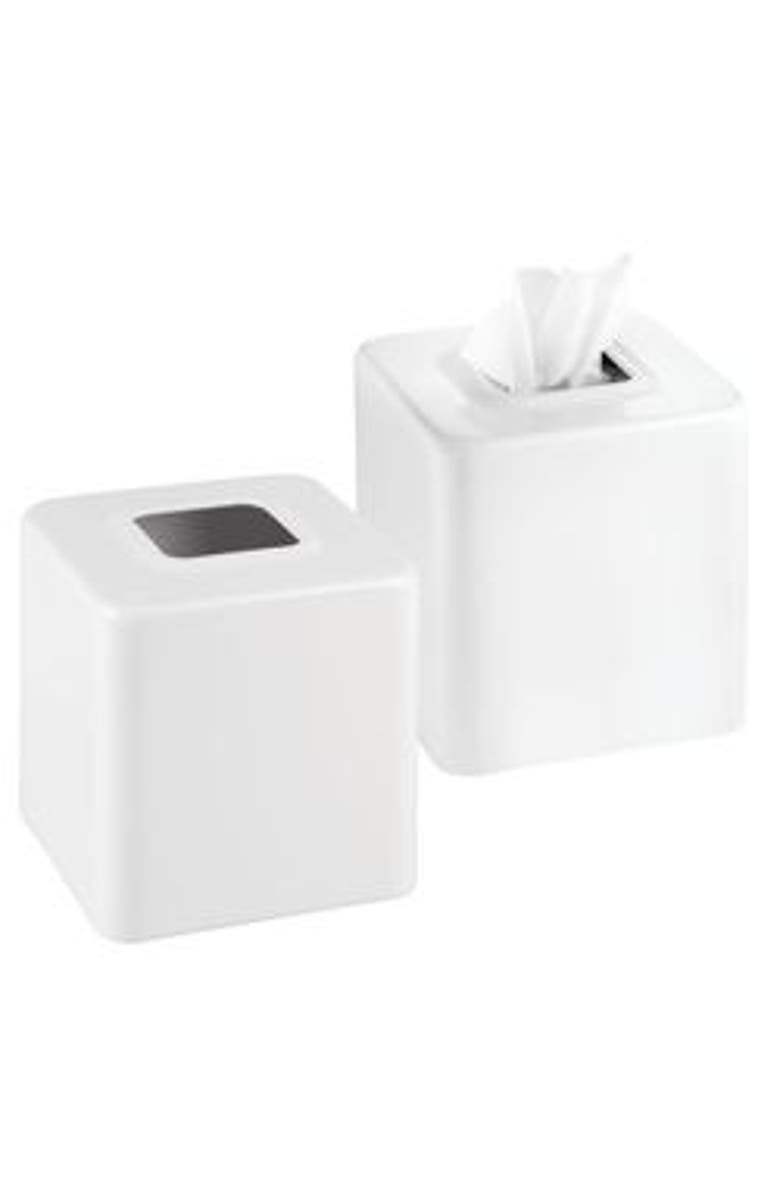 mDesign Metal Square Modern Tissue Box Cover Holder for Bathroom - White, Main, color, White