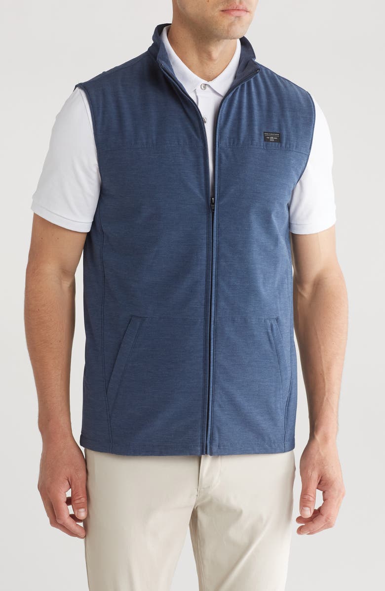 TravisMathew Top of the Line Front Zip Vest, Main, color, Heather Dress Blues