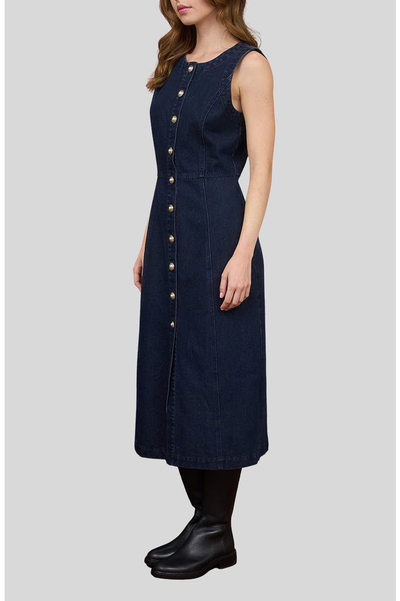 Denim Button Down Midi Dress, Alternate, color, DENIM