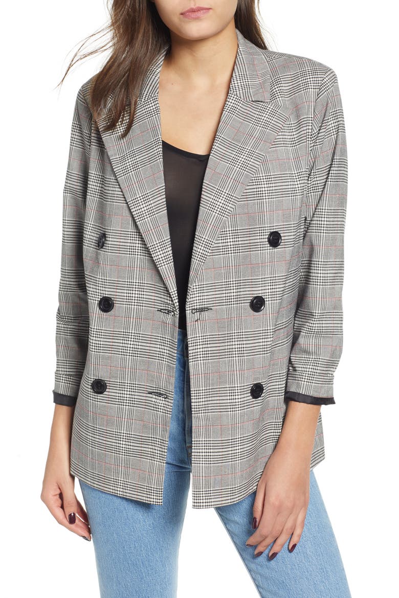 Double Breasted Jacket, Main, color, CANDY PINK PLAIDDNU