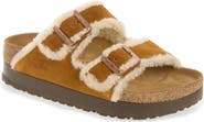 Birkenstock Arizona Platform Slide Sandal with Genuine Shearling Trim