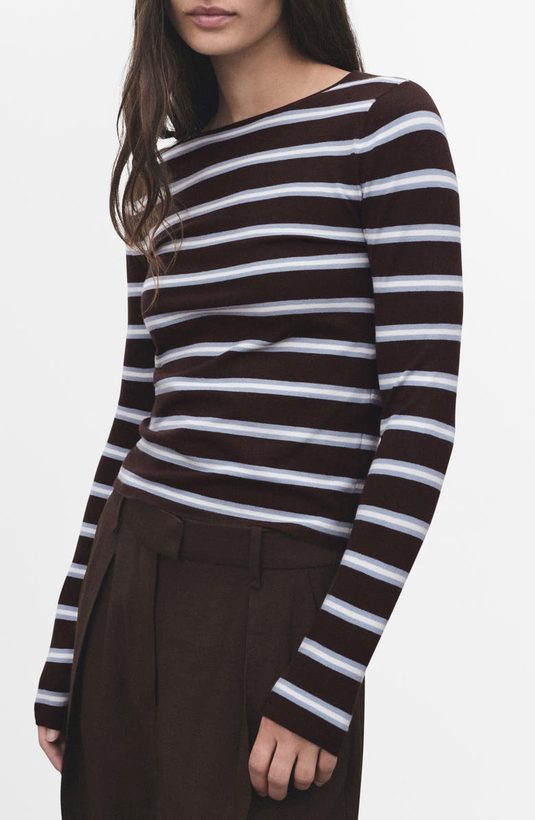 MANGO Stripe Jersey Top, Main, color, Chocolate