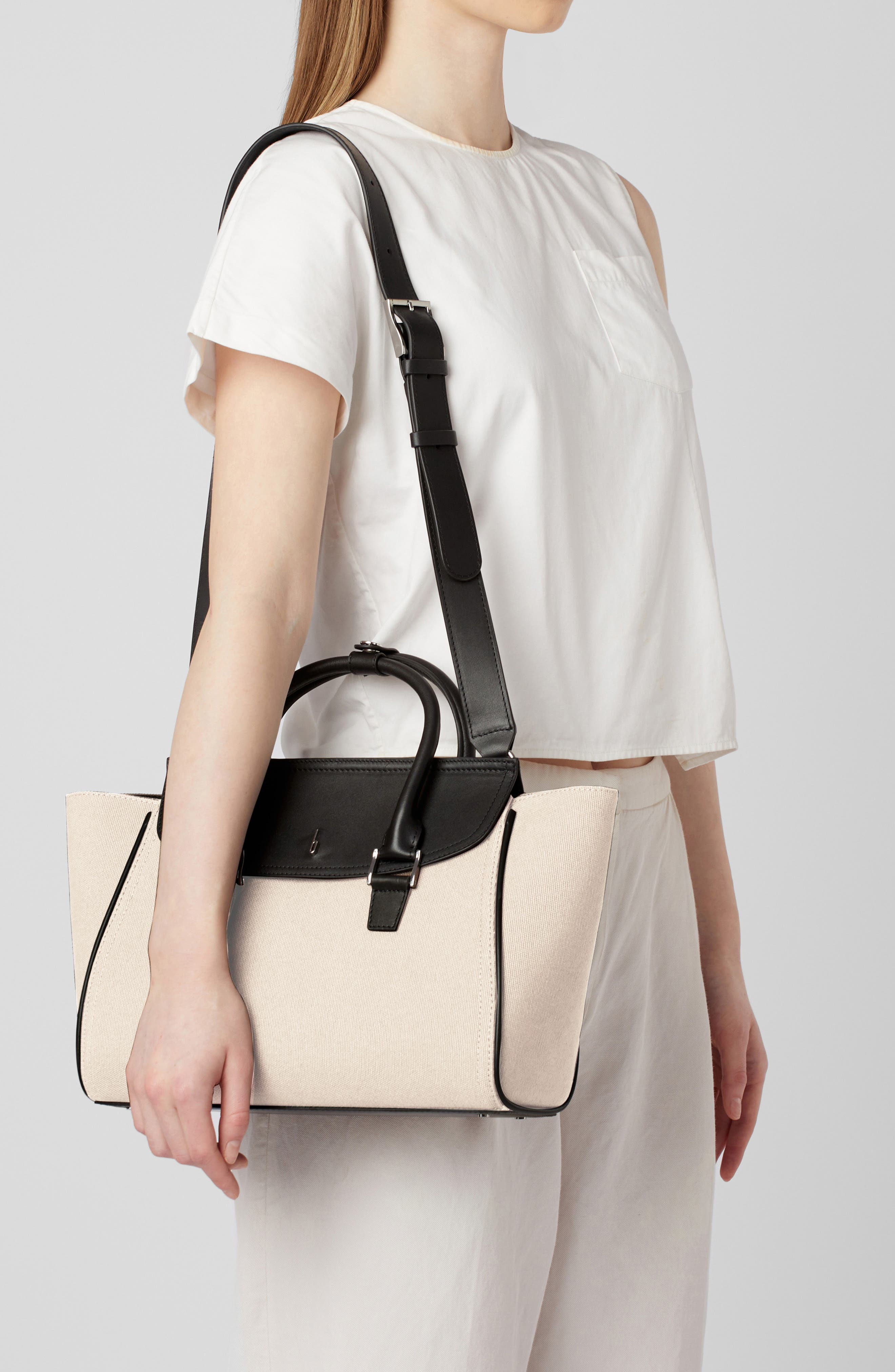 behno Medium Coco Canvas & Leather Satchel, Alternate, color, Sand/ Black