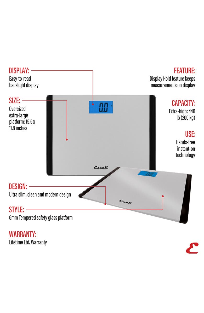 ESCALI Wide Body Glass LCD Digital Scale, Alternate, color, Grey