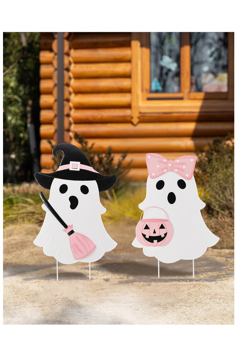Halloween Metal Ghosts Set Yard Stakes, Alternate, color, White