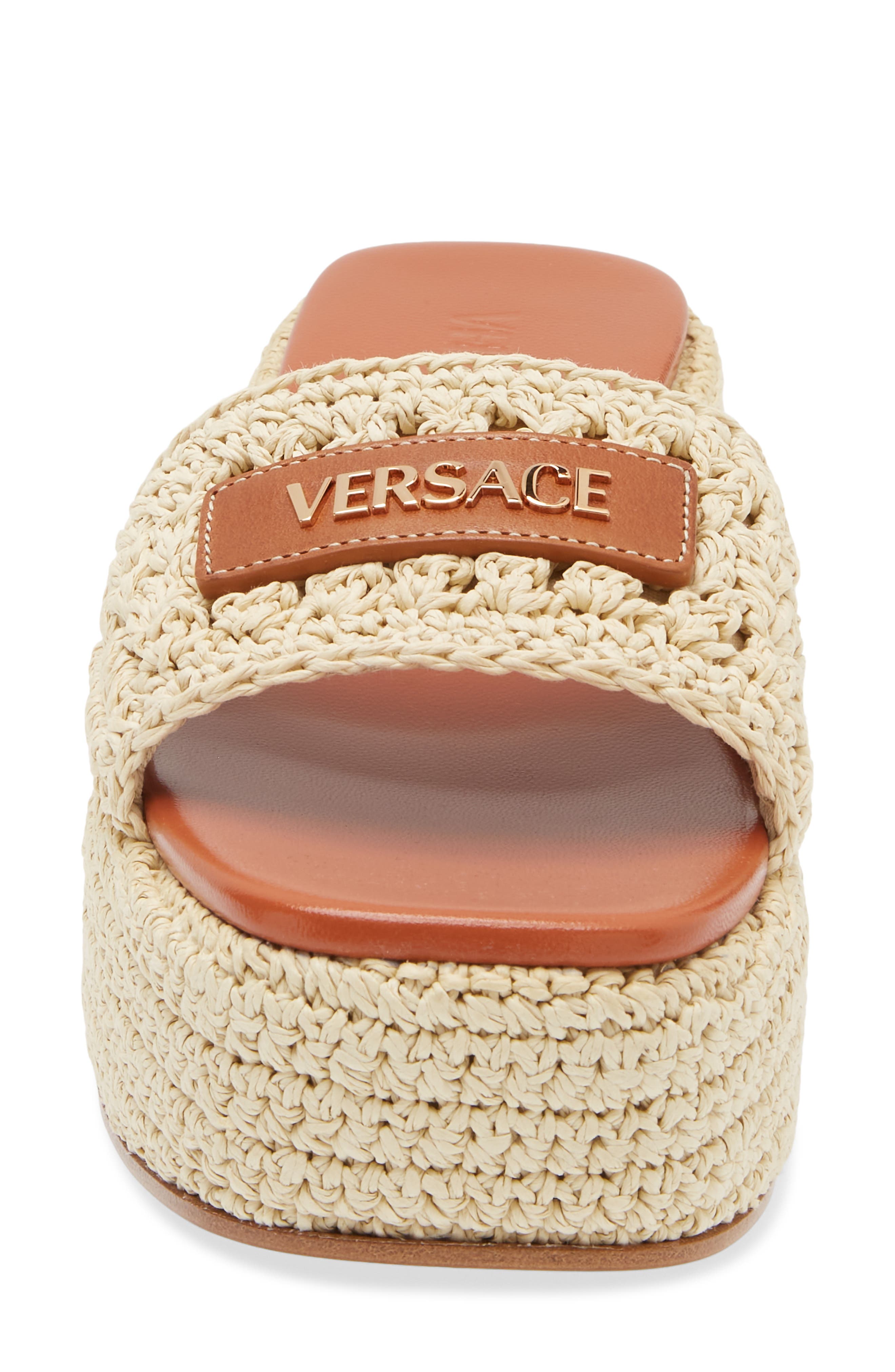 Versace Espadrille Platform Slide Sandal, Alternate, color, Natural Ambrer Gold