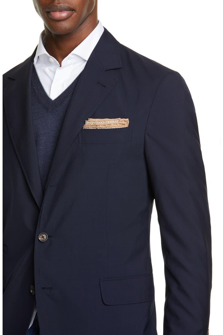Trim Fit Solid Wool & Silk Travel Blazer, Alternate, color, NAVY
