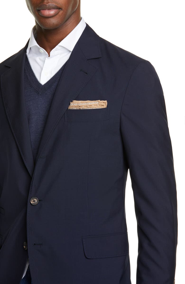 Brunello Cucinelli Trim Fit Solid Wool & Silk Travel Blazer, Alternate, color,