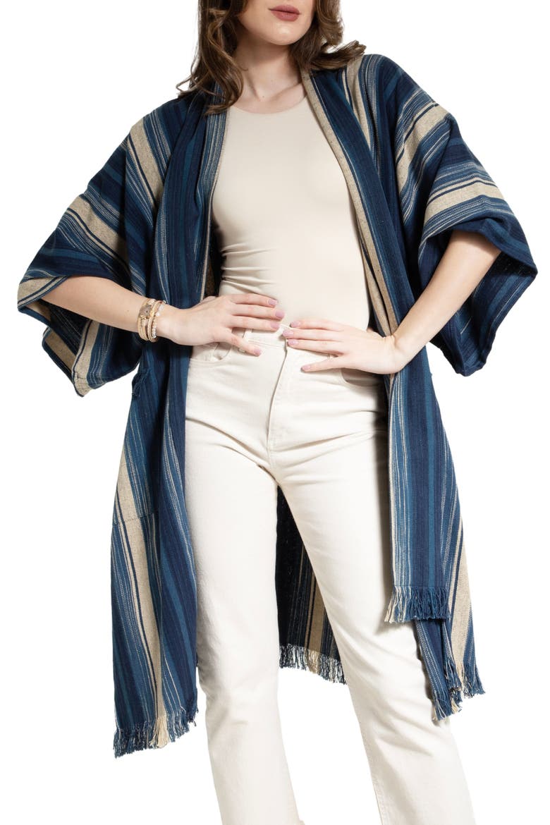 Striped Fringe Trim Duster, Main, color, NAVY