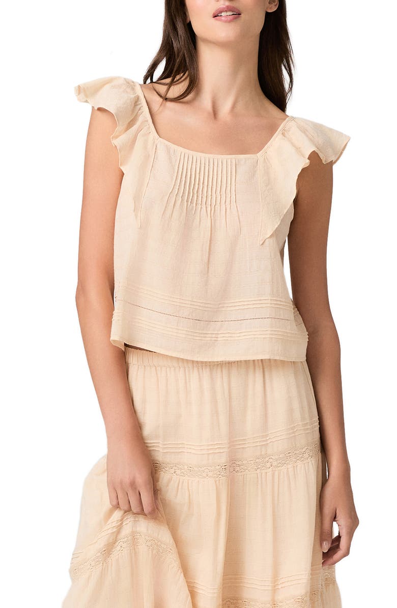 PAIGE Oaks Pintuck Ruffle Top, Main, color, Light Peach